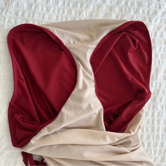 Kona Sol Ruffle Shoulder High Coverage One Piece Swimsuit in Deep Red, 24W - Picture 7 of 9